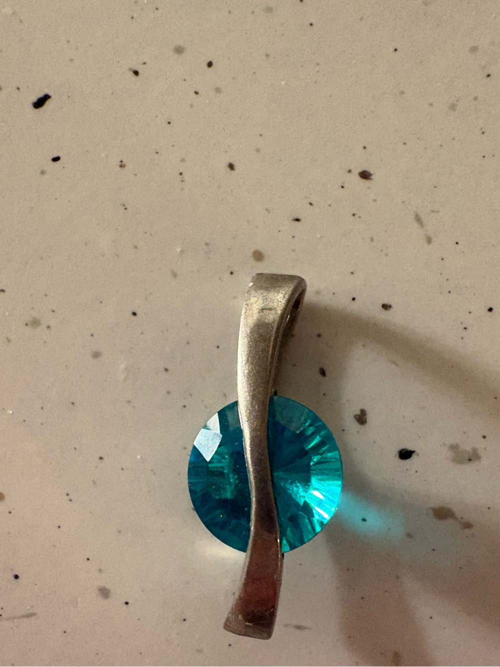 Sterling Silver Pendant with Teal Crystal Purple Iridescent